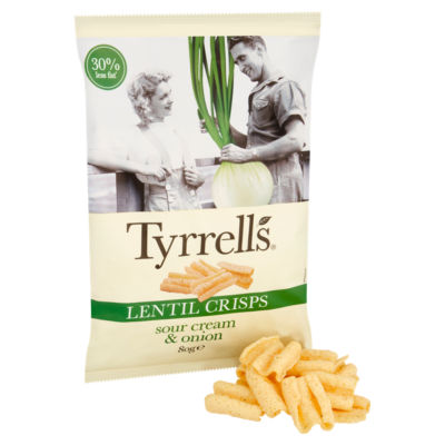 Tyrrells lentil crisps sour cream and onion 80g (British brand)