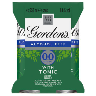 Gordon's Alcohol-Free Gin and Tonic with Lime 4x250ml Cans
