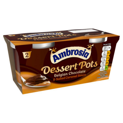 Ambrosia Belgian chocolate and salted caramel dessert pots 2 x 110g - British product