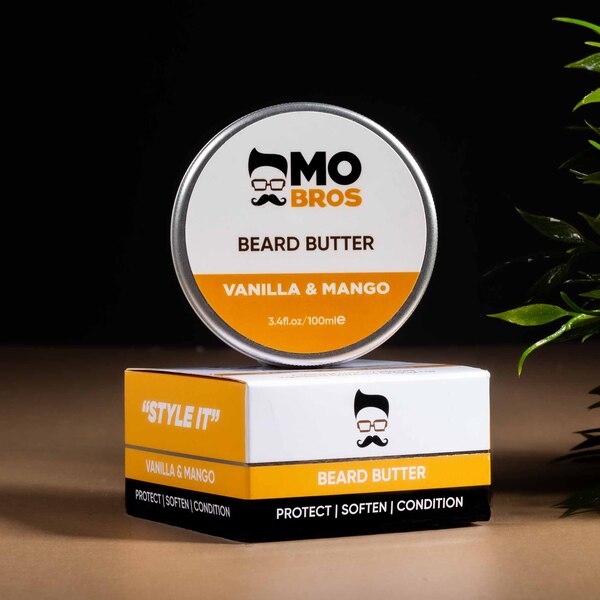 Mo Bros Beard Butter Vanilla & Mango 100ml, imported from the UK