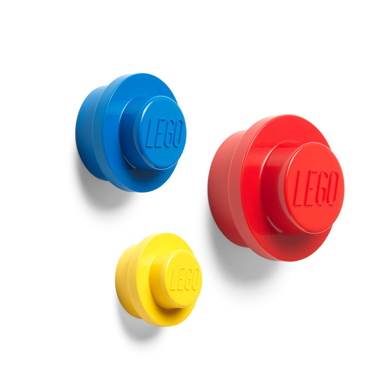 Lego Red Blue Yellow Stud Wall Hangers, imported from the UK.