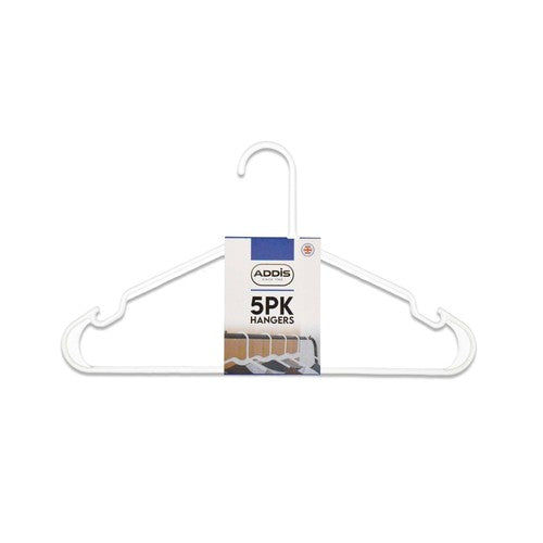 Addis solid plastic clothes hangers white pack of 5 - British product