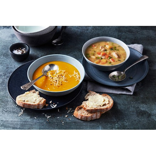 M&S chunky chicken and root vegetable soup 600g pot, imported from the UK