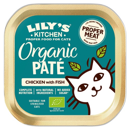 Lily's Kitchen organic chicken with fish cat food tray, UK version