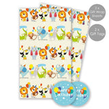 Animal Party Gift Wrap Pack with Two 500x700mm Sheets and Matching Tags