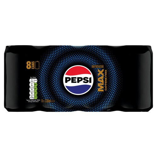 Pepsi caffeine-free sugar-free cola soft drink multipack 8x330ml, imported from the UK