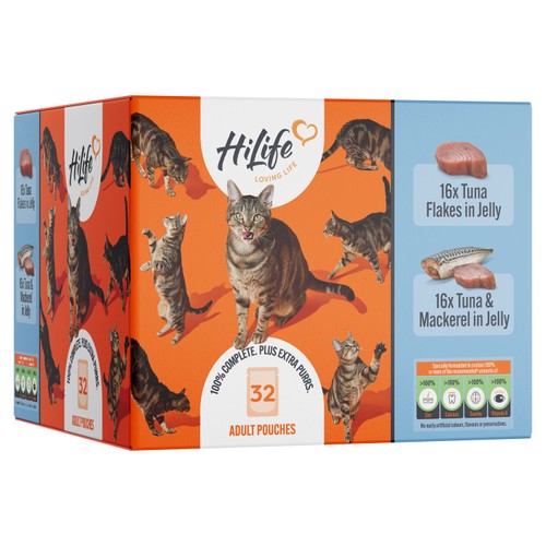 HiLife tuna and mackerel in jelly wet cat food multi-pack pouches, UK version