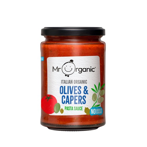 Mr Organic olives and capers pasta sauce, imported from the UK