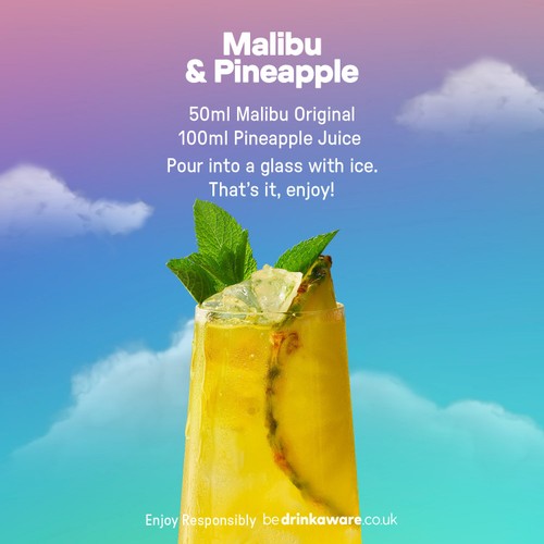 Malibu coconut rum and pineapple sparkling cocktail can, imported from the UK