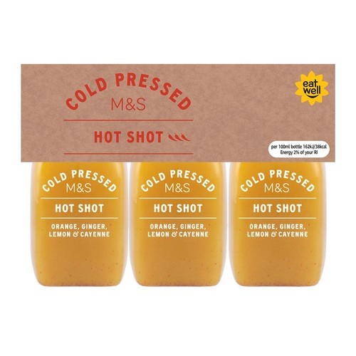 M&S cold-pressed health shot with turmeric and cayenne 100ml, imported from the UK