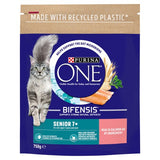 Purina One senior salmon dry cat food for cats aged 7+ years, imported from the UK