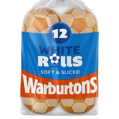 Warburtons sliced white rolls 12 pack (British brand)