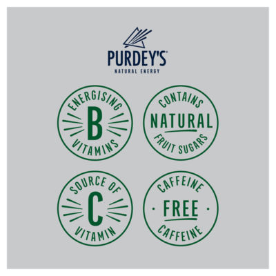 Purdey's natural energy drink sparkling grape and apple with ginseng 4 x 250ml cans, imported from the UK