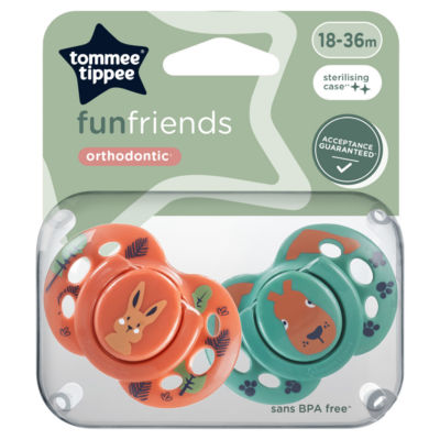 Tommee Tippee Symmetrical BPA Free Soothers with Steriliser Pod for 18-36 Months, 2-Pack