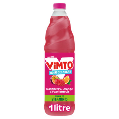 Vimto raspberry, orange & passionfruit no added sugar squash 1 litre (British brand)