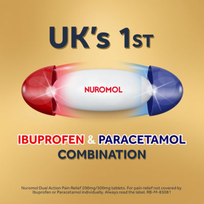 Nuromol dual action pain relief tablets 200mg/500mg 6 tablets, imported from the UK