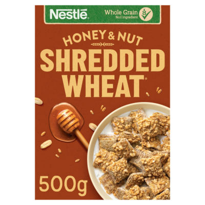 Nestle Shredded Wheat Bitesize Honey Nut cereal 500g, imported from the UK