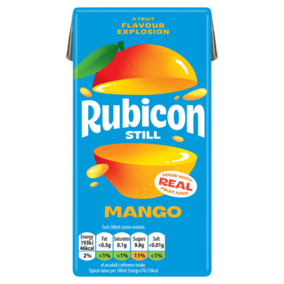 Rubicon Still Mango Juice Drink 288ml carton, imported from the UK