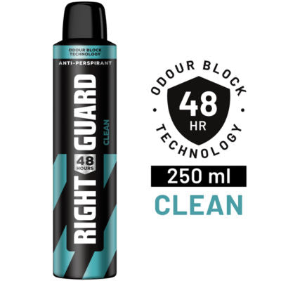 Right Guard Antiperspirant Deodorant Clean Scent 250ml, imported from the UK