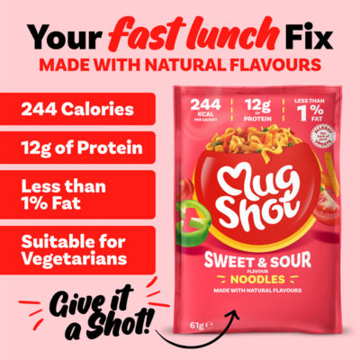 Mug Shot Tangy Sweet & Sour Noodles 67g, imported from the UK