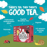 Clipper Fairtrade Organic English Breakfast unbleached plastic-free tea bags 232g - British product