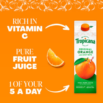 Tropicana Original Orange Juice with Bits 900ml (British brand)