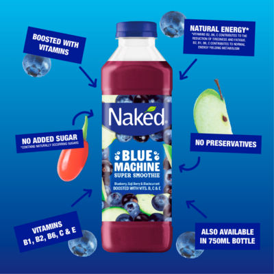 Naked Blue Machine Smoothie Apple Blueberry 750ml imported from the UK