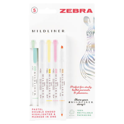 Zebra Mildliner Pastel Double Ended Highlighter 5 Pack (British brand)