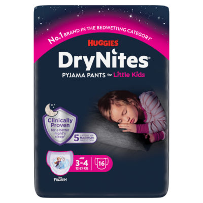 Huggies DryNites pyjama pants for girls 3-4 years 16 pants, UK version