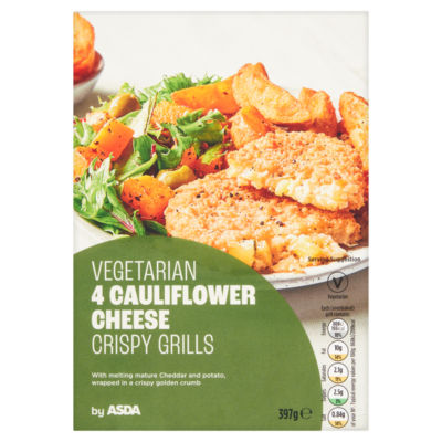 Asda Vegetarian Cauliflower Cheese Crispy Grills 4 Pack 397g - British product