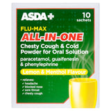 ASDA Flu-Max Chesty Cough & Cold Powder for Oral Solution Lemon Menthol Flavour Medicinal Powder 10 Sachets