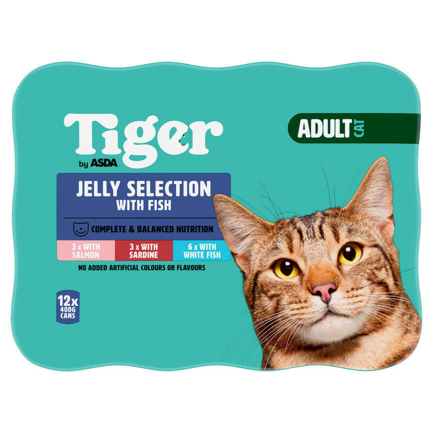 Tiger by ASDA Adult Cat Food Jelly Selection with Fish 12 x 400g Cans GOODS ASDA