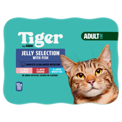 ASDA Tiger Jelly cat food with fish multipack 12x400g (British brand)