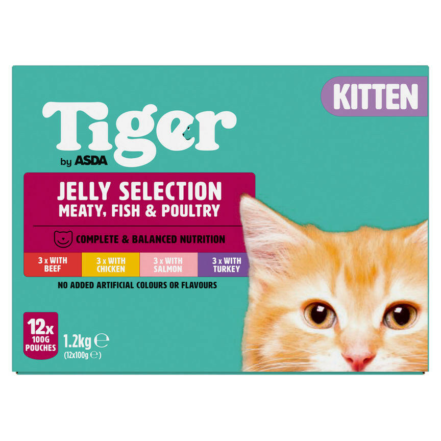 Tiger by ASDA Kitten Food Jelly Selection Meaty, Fish & Poultry 12 x 100g Pouches GOODS ASDA