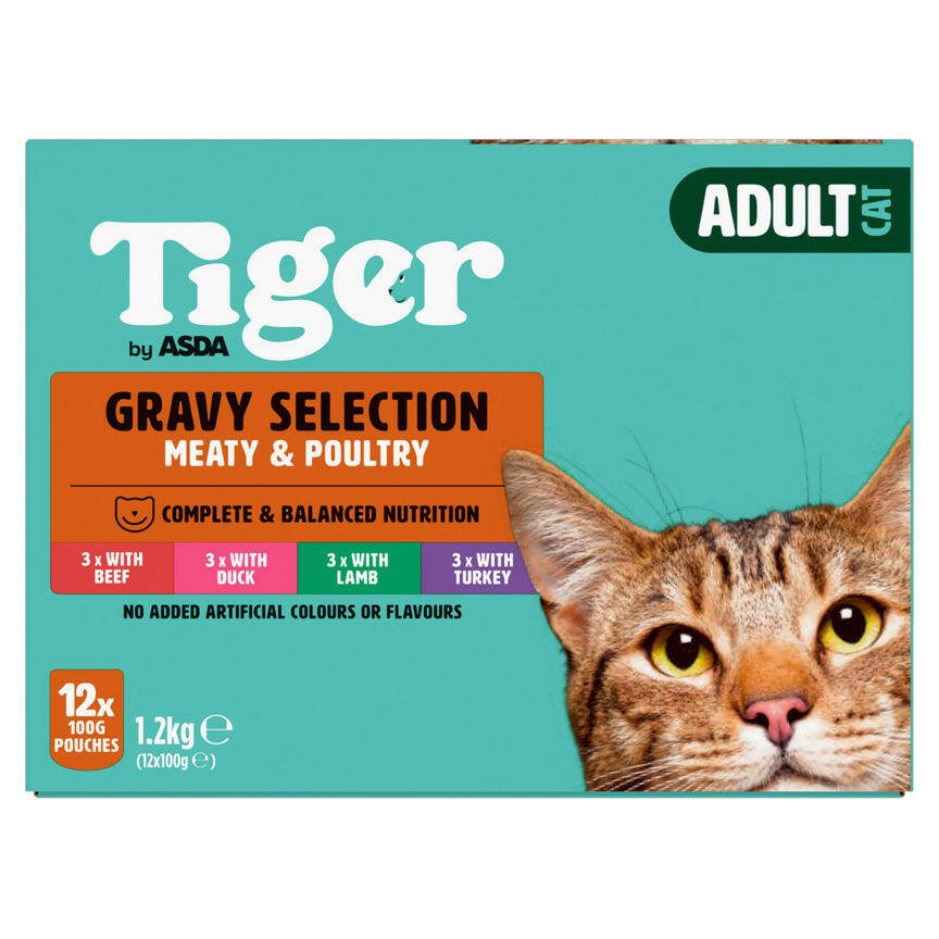 Tiger by ASDA Adult Cat Gravy Selection Meaty & Poultry 12 x 100g Pouches GOODS ASDA