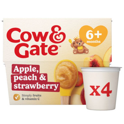 Cow & Gate Apple Peach Strawberry Baby Food 4x100g - British product