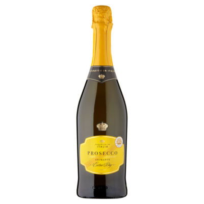 Prosecco Spumante Extra Dry 75cl, imported from the UK
