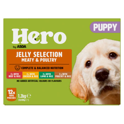 Hero puppy dog food jelly selection meaty and poultry 12 x 100g (1.2kg), UK version