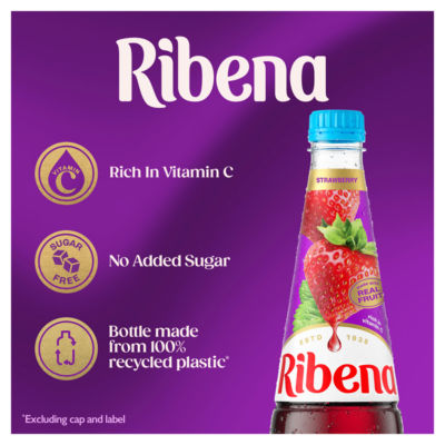 Ribena strawberry no added sugar squash 850ml, imported from the UK