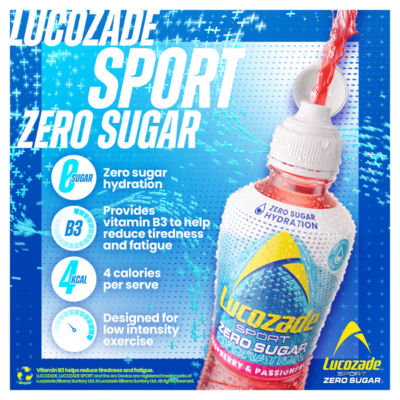 Lucozade sports drink Raspberry & Passion Fruit 4 x 500ml, UK version