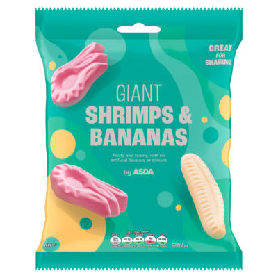 Bonbons en mousse saveur framboise et banane ASDA Giant Shrimps & Bananas 160 g