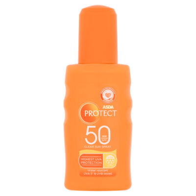 ASDA Protect Clear Sun Spray SPF50 High 200ml - British product