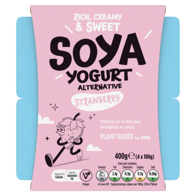 ASDA Plant Based Strawberry Soya Yogurt 4 x 100g, imported from the UK