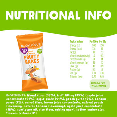 Kiddylicious peach and banana fruity bakes baby snack 132g, UK version