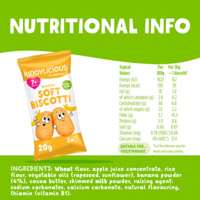 Kiddylicious banana soft biscotti 6 x 20g, UK version