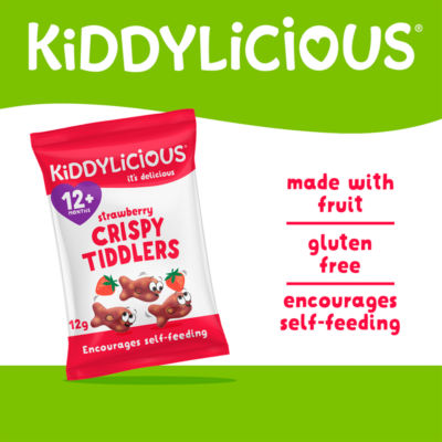 Kiddylicious Strawberry Crispy Tiddlers 48g, imported from the UK