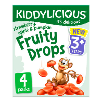 Kiddylicious Strawberry Apple Pumpkin Fruity Drops 4x16g, UK version