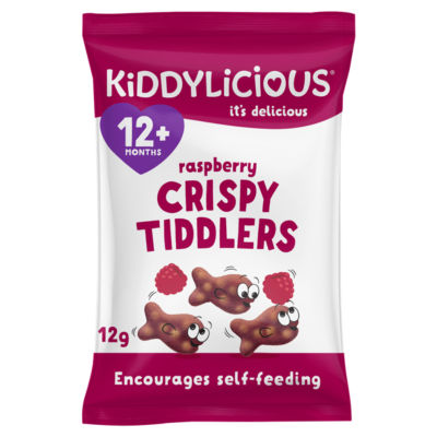 Kiddylicious Raspberry Crispy Tiddlers toddler snack 12g, UK version