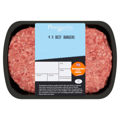Plumgarths Beef Burgers 4 Pack 454g, imported from the UK