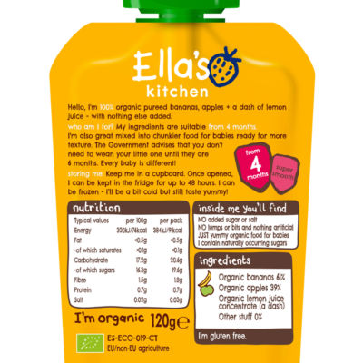 Ella's Kitchen organic banana apple baby food 120g - British product
